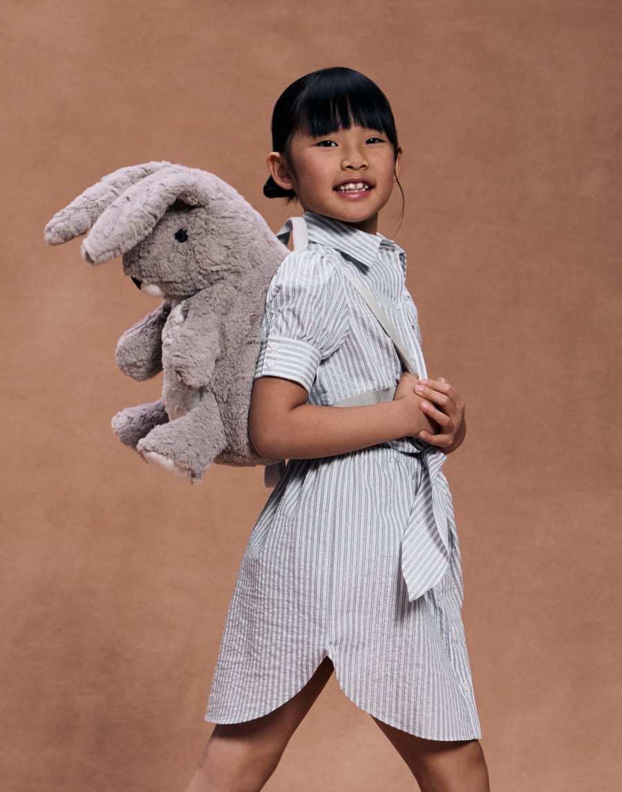 Vestido Sparkling a rayas con Monile Celeste Niña - Brunello Cucinelli