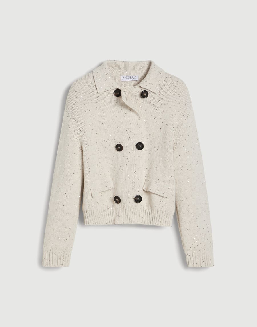 Cotton Diamond yarn cardigan Oat Girls - Brunello Cucinelli