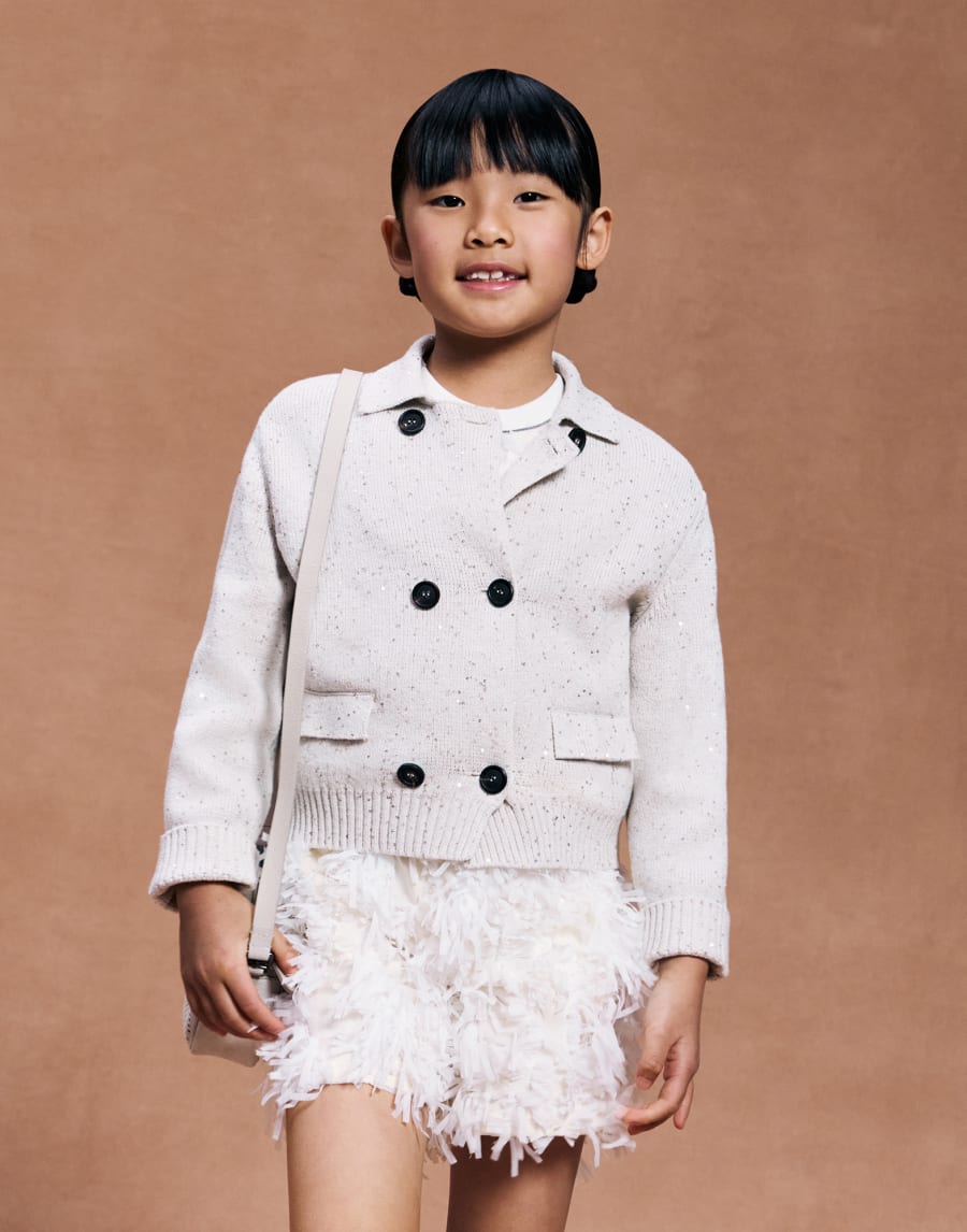 Cotton Diamond yarn cardigan Oat Girls - Brunello Cucinelli