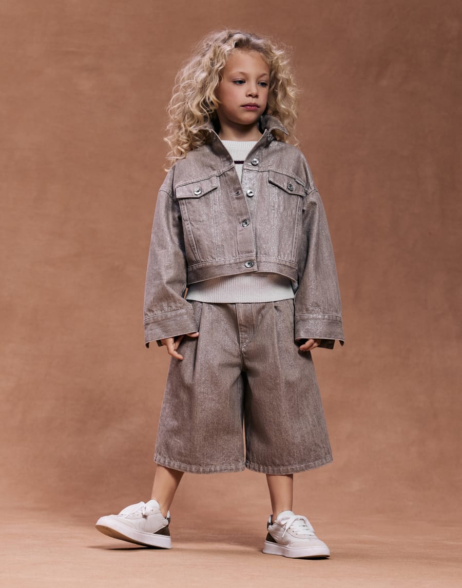 Bermuda Square lamé orné de Monile Beige Fille - Brunello Cucinelli