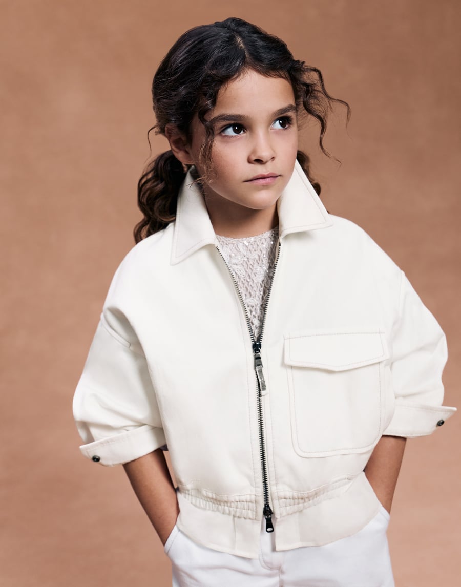 Jacket with Faux-Layering and monili White Girls - Brunello Cucinelli