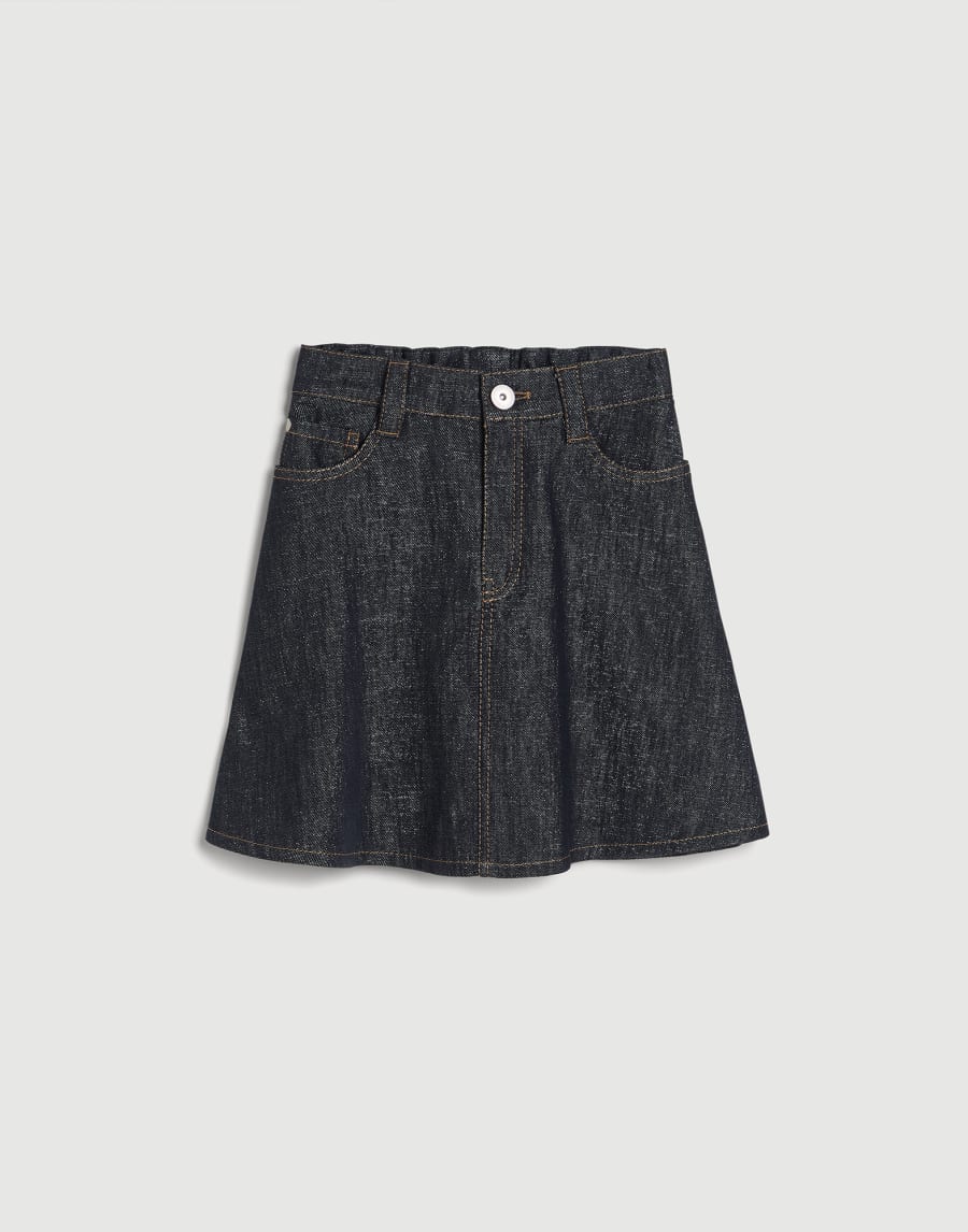 Denim Flared skirt with monili Dark Denim Girls - Brunello Cucinelli