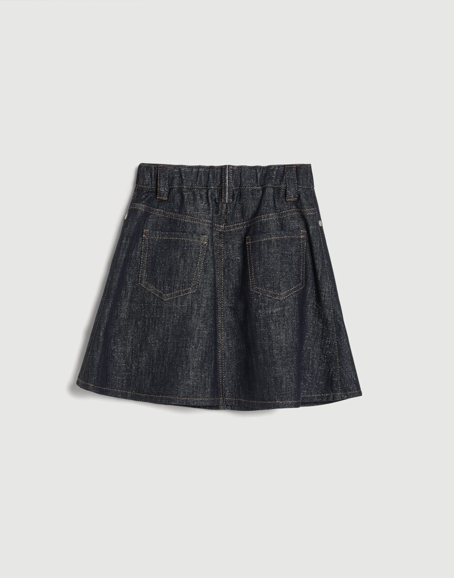 Denim Flared skirt with monili Dark Denim Girls - Brunello Cucinelli