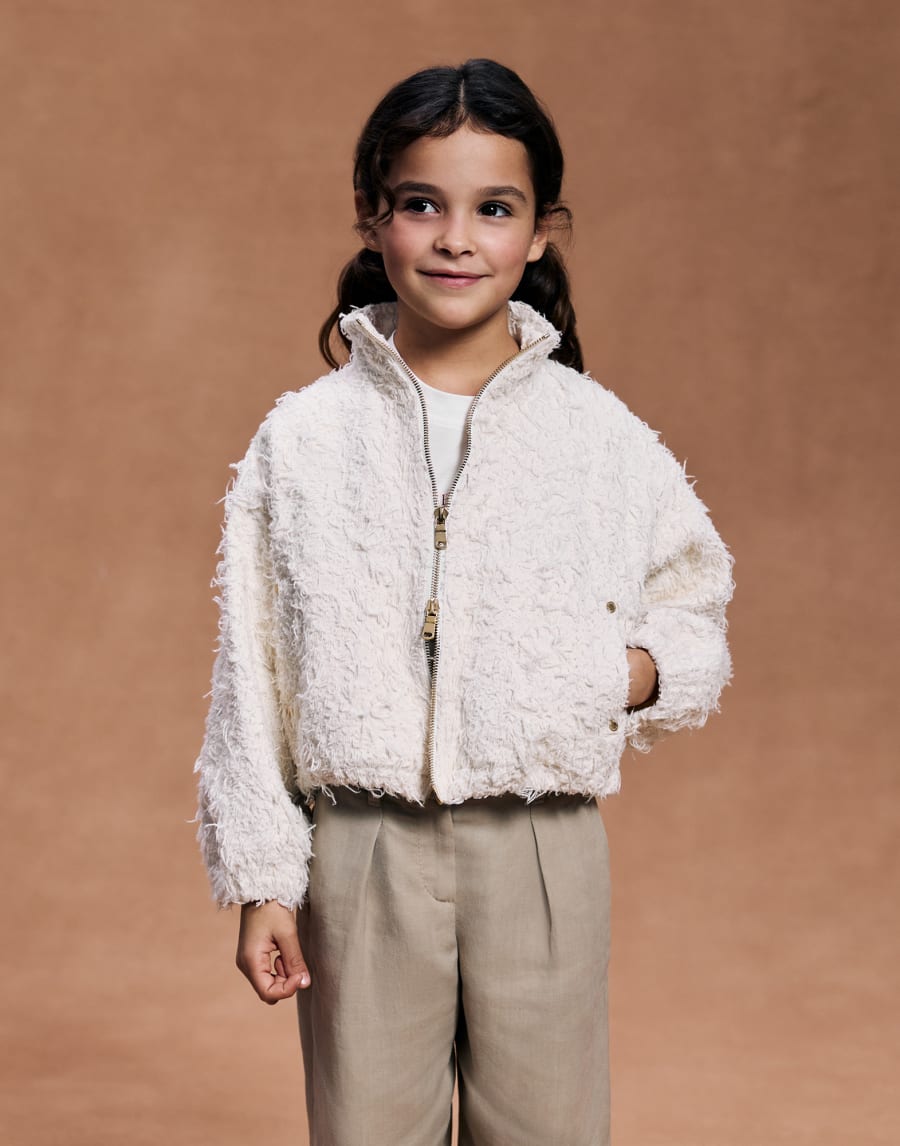 Fuzzy dyed denim outerwear jacket Ecru Girls - Brunello Cucinelli