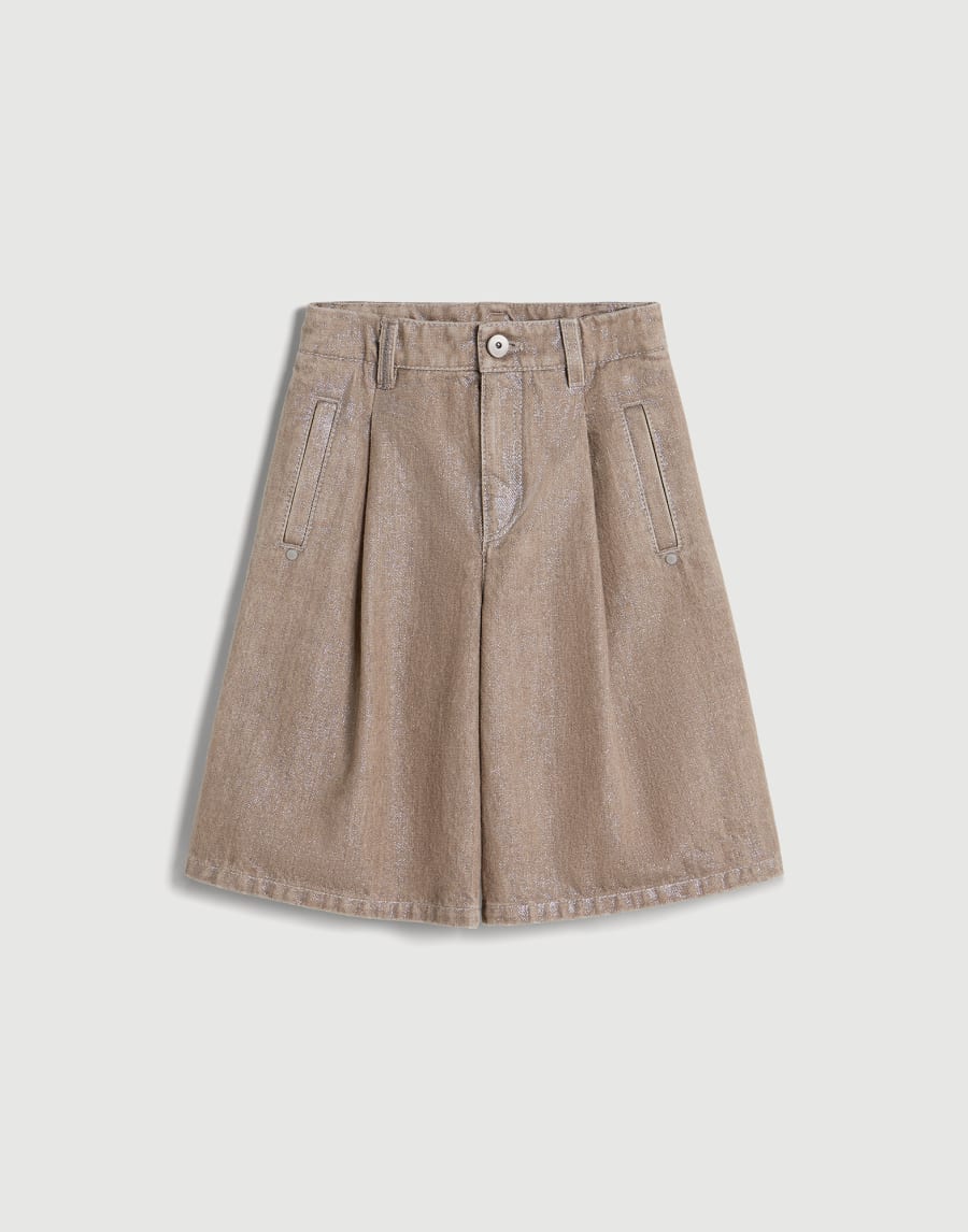 Bermuda Square lamé orné de Monile Beige Fille - Brunello Cucinelli
