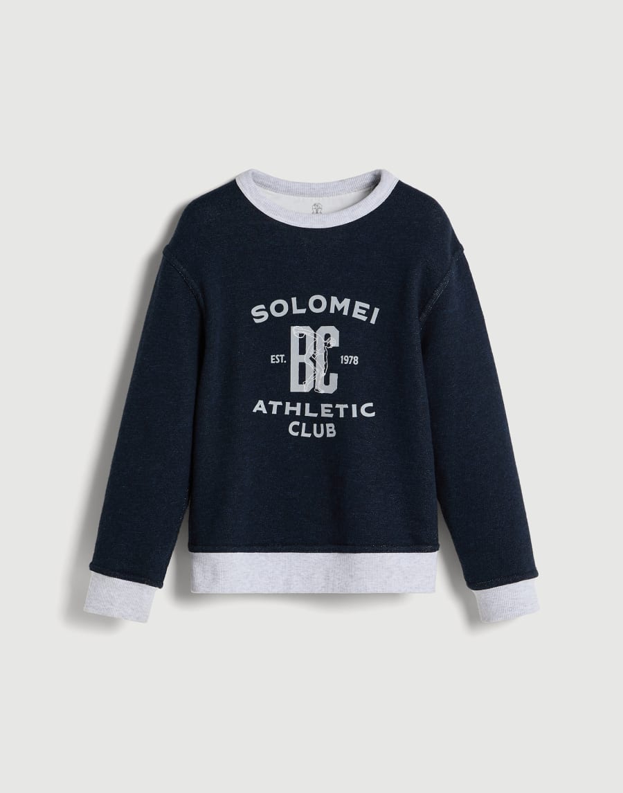 Mélange French terry sweatshirt with print Navy Blue Boys - Brunello Cucinelli