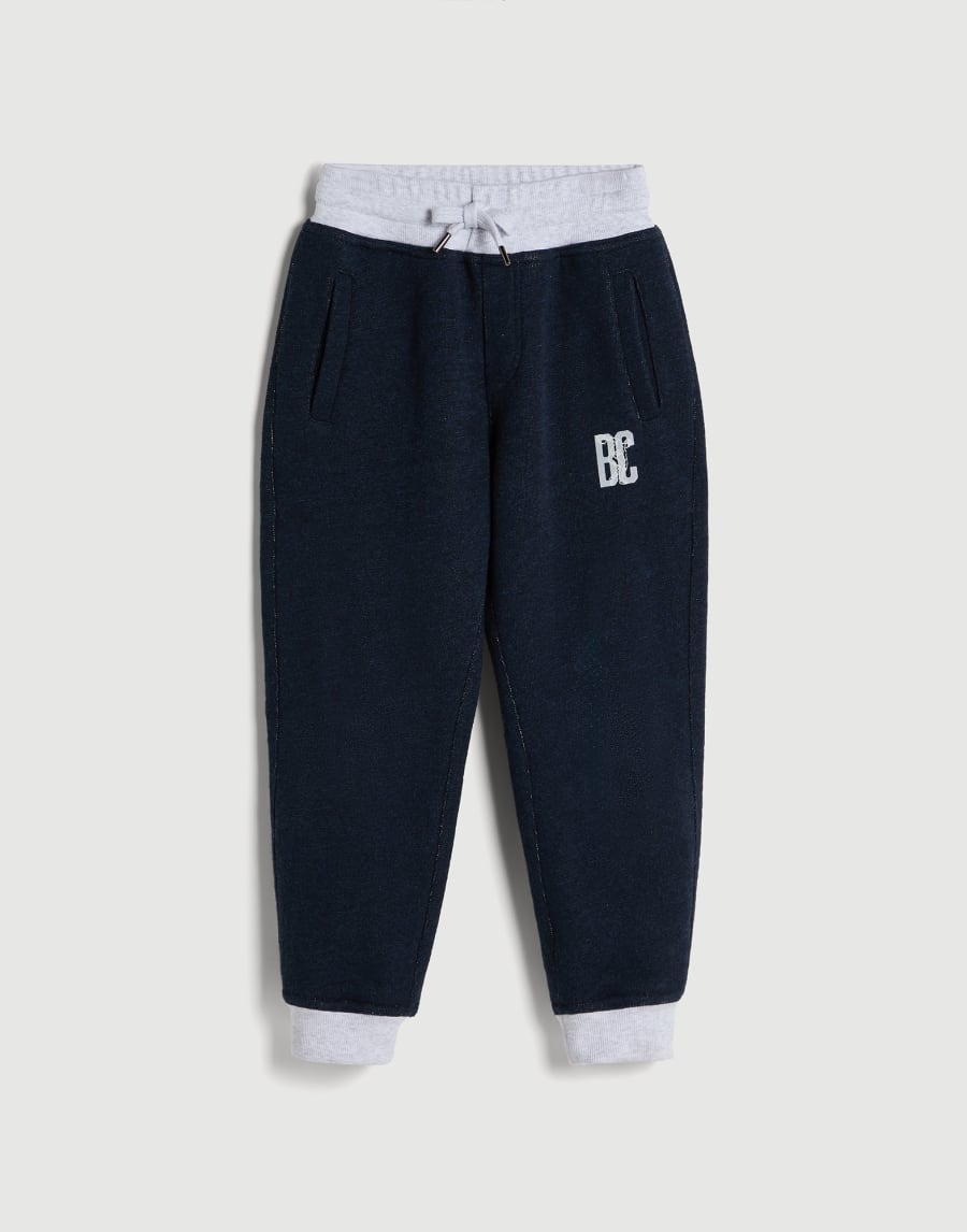 Mélange French terry trousers with print Navy Blue Boys - Brunello Cucinelli