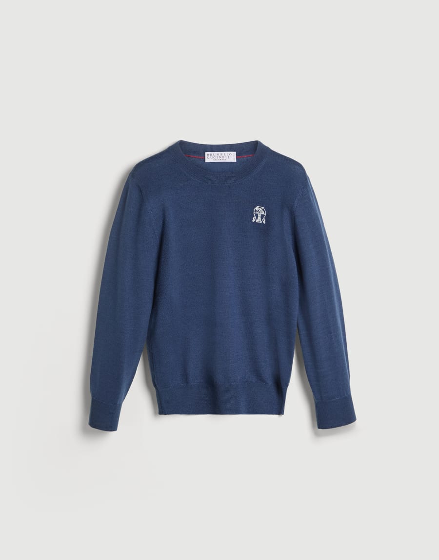 Lightweight sweater with embroidery Sky Blue Boys - Brunello Cucinelli
