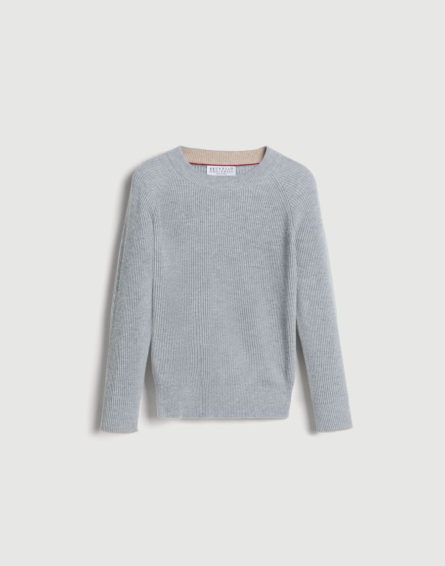 Cotton English rib sweater Light Grey Boys - Brunello Cucinelli