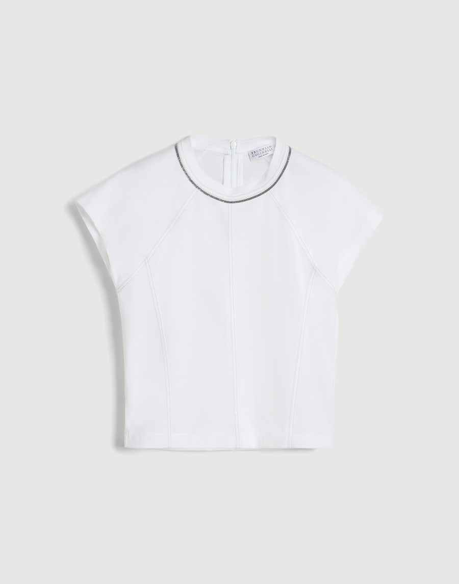 镶珠装饰棉质汗布 T 恤 白色 女童 - Brunello Cucinelli