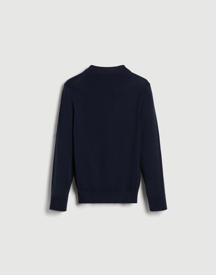 Long sleeve polo shirt with logo Navy Blue Boys - Brunello Cucinelli