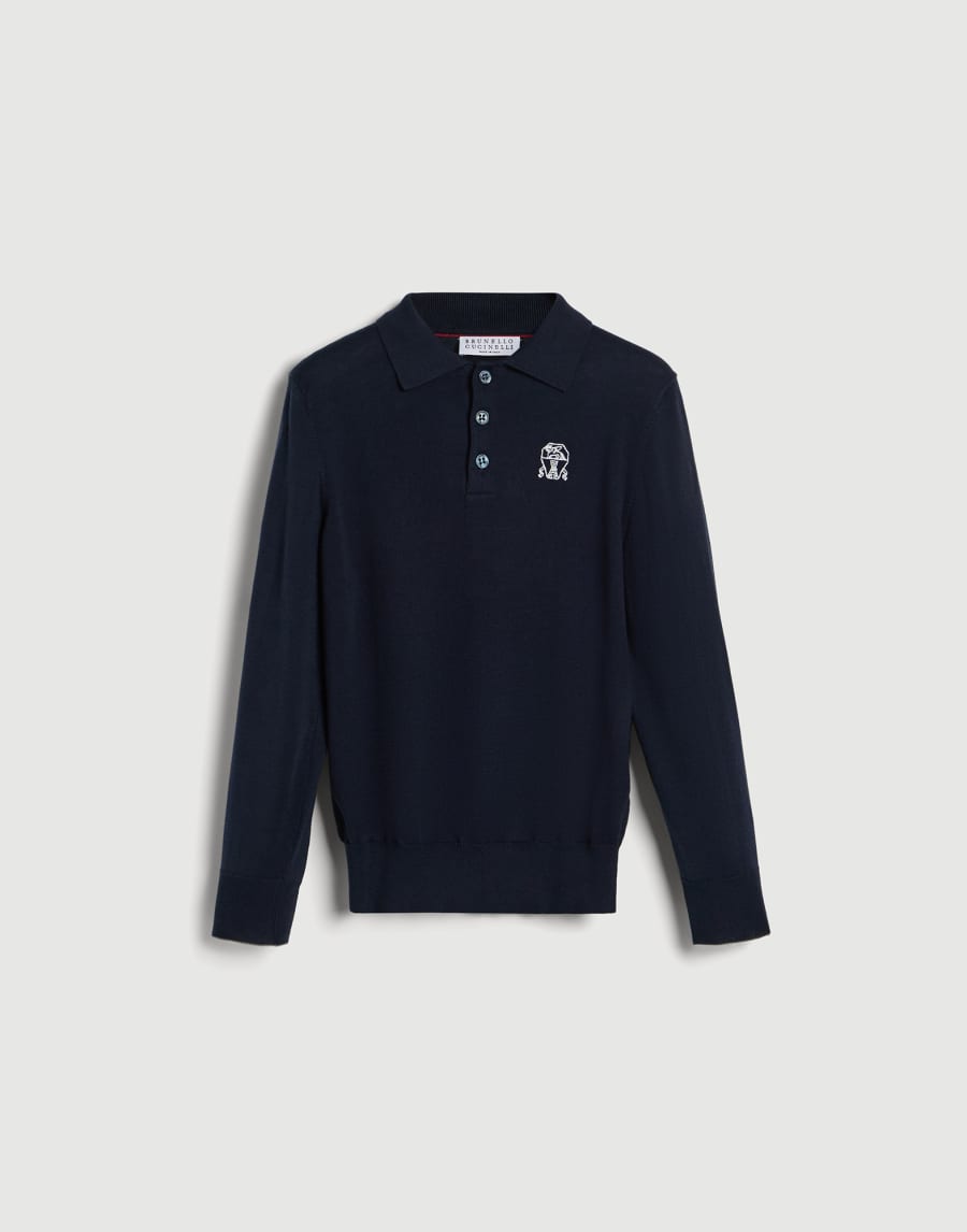Long sleeve polo shirt with logo Navy Blue Boys - Brunello Cucinelli