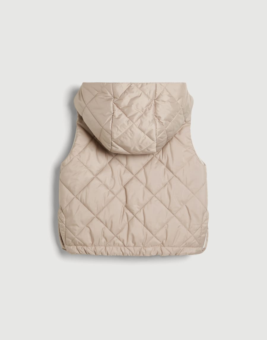 Nylon hooded vest with monili Beige Girls - Brunello Cucinelli