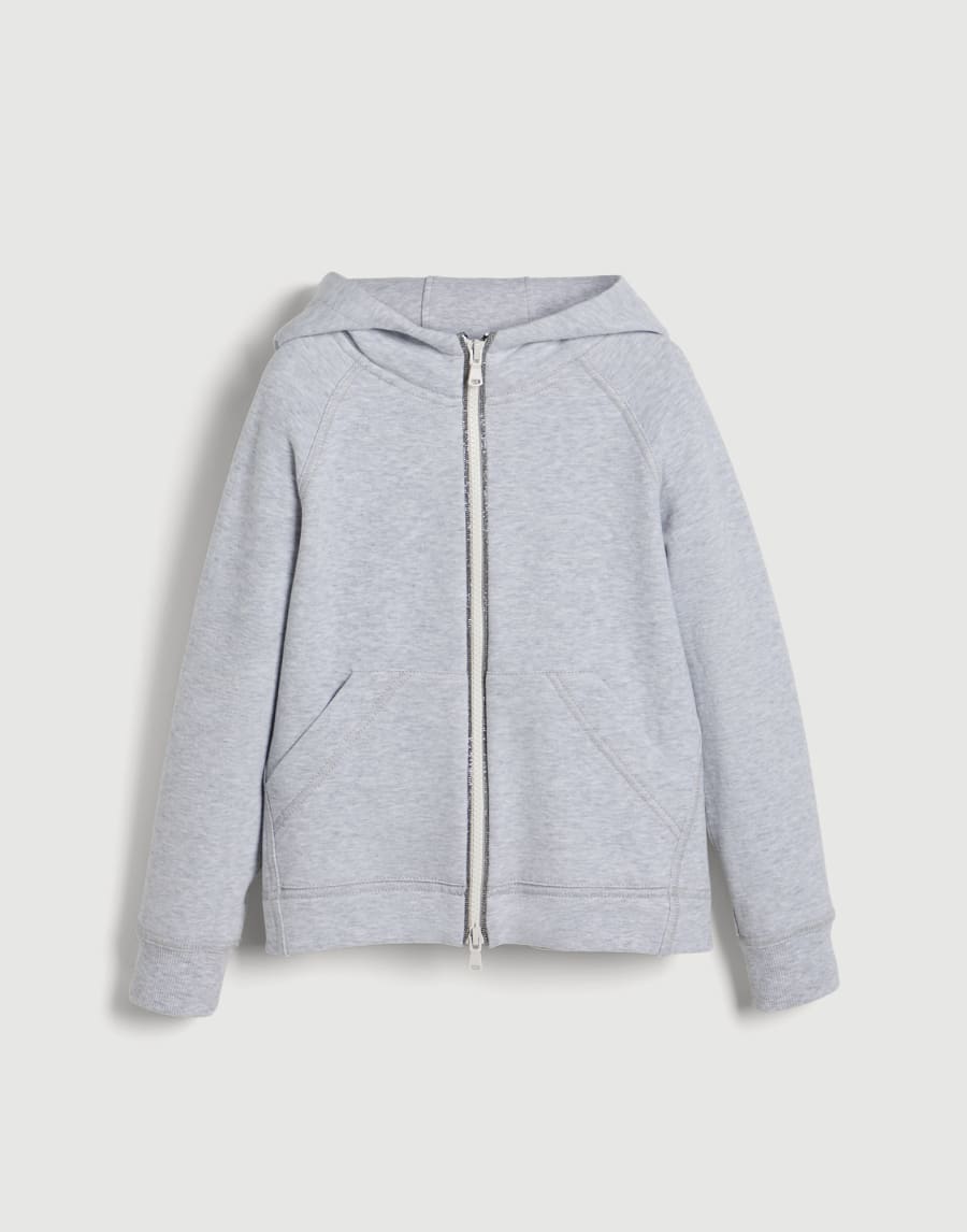 Hooded sweatshirt with zipper and monili Light Grey Girls - Brunello Cucinelli