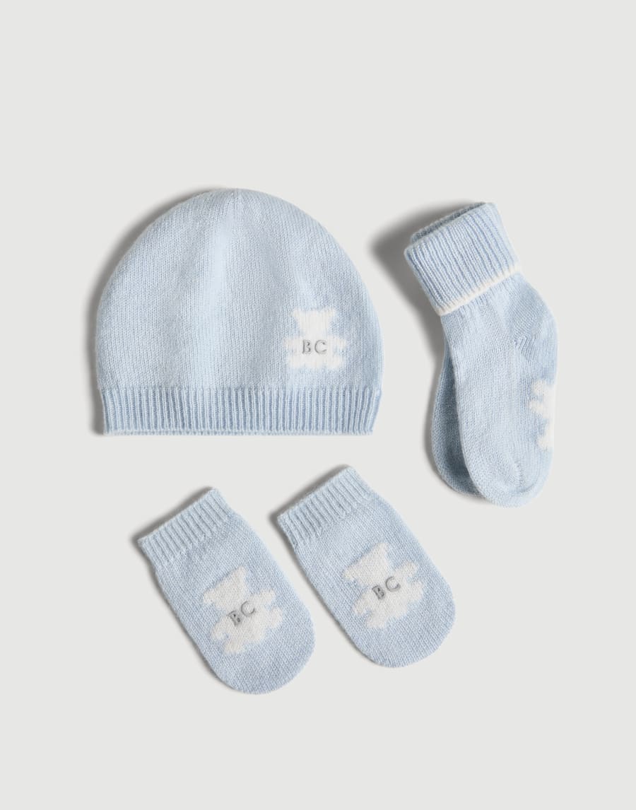 Baby Bernie beanie, gloves and socks set Sky Blue Baby - Brunello Cucinelli