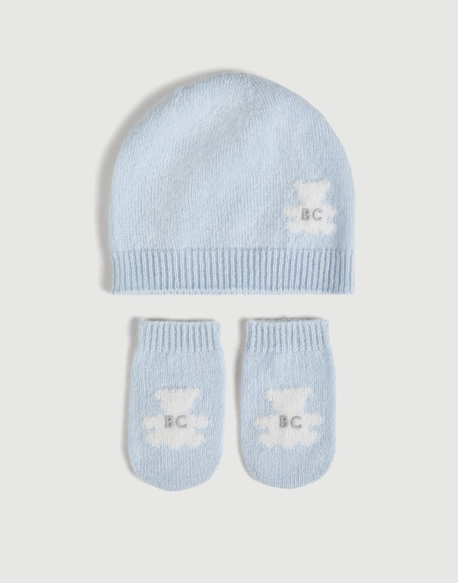 Baby Bernie beanie, gloves and socks set Sky Blue Baby - Brunello Cucinelli
