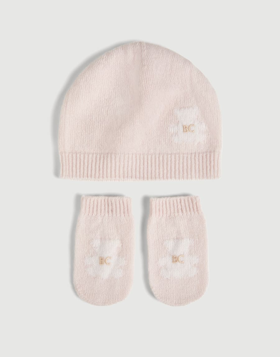 Baby Bernie beanie, gloves and socks set Pink Baby - Brunello Cucinelli