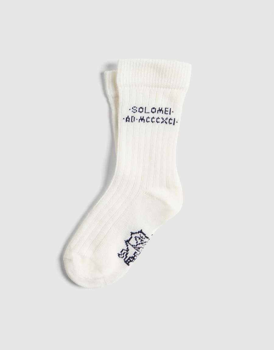 Cotton knit socks with intarsia Navy Blue Boys - Brunello Cucinelli