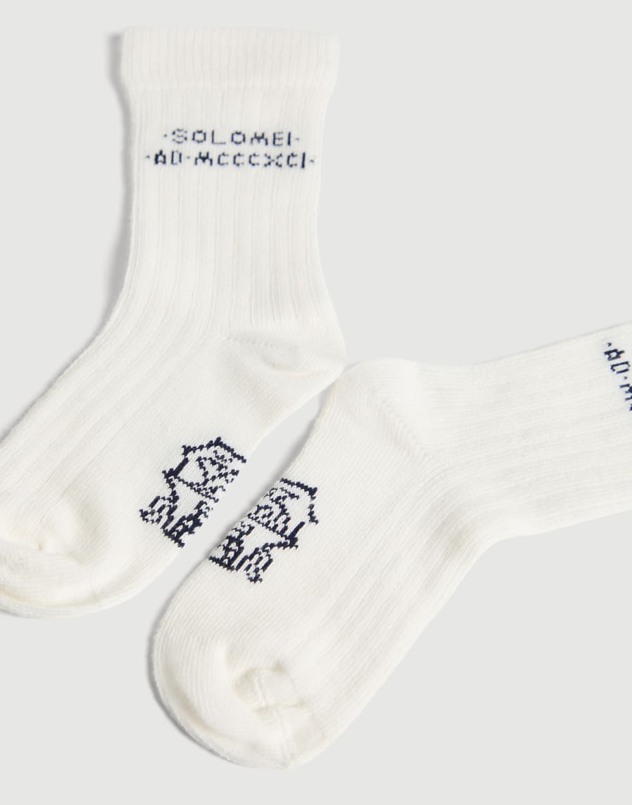Cotton knit socks with intarsia Navy Blue Boys - Brunello Cucinelli