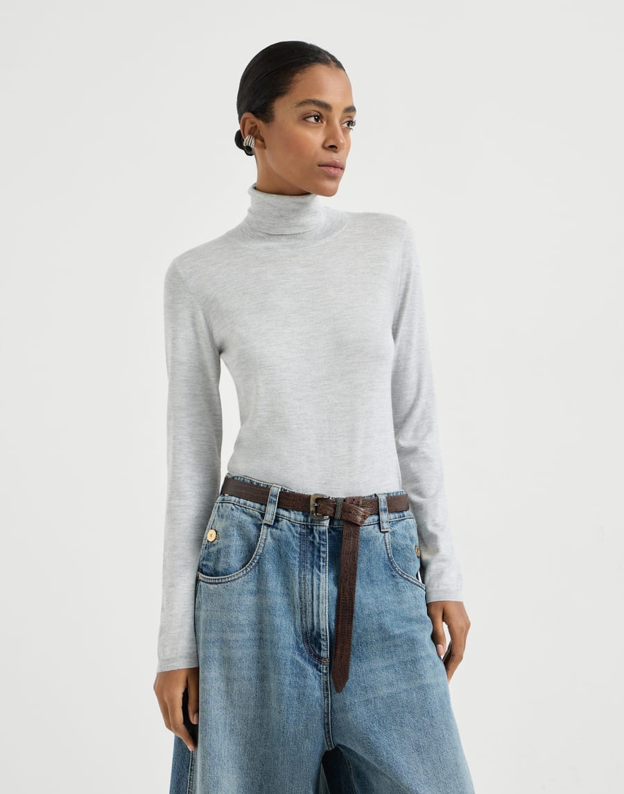 Cashmere and silk Sparkling sweater Light Grey Woman - Brunello Cucinelli