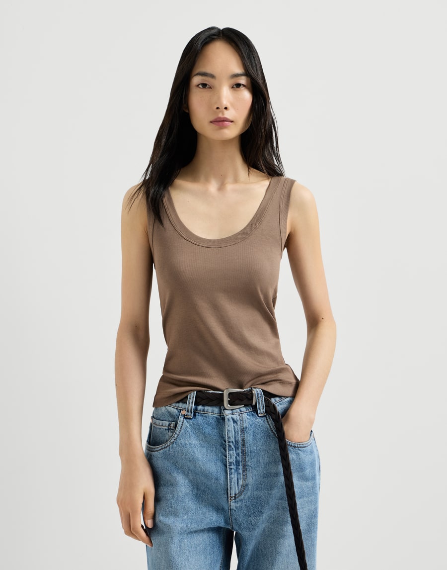 Ribbed jersey top Chocolate Woman - Brunello Cucinelli