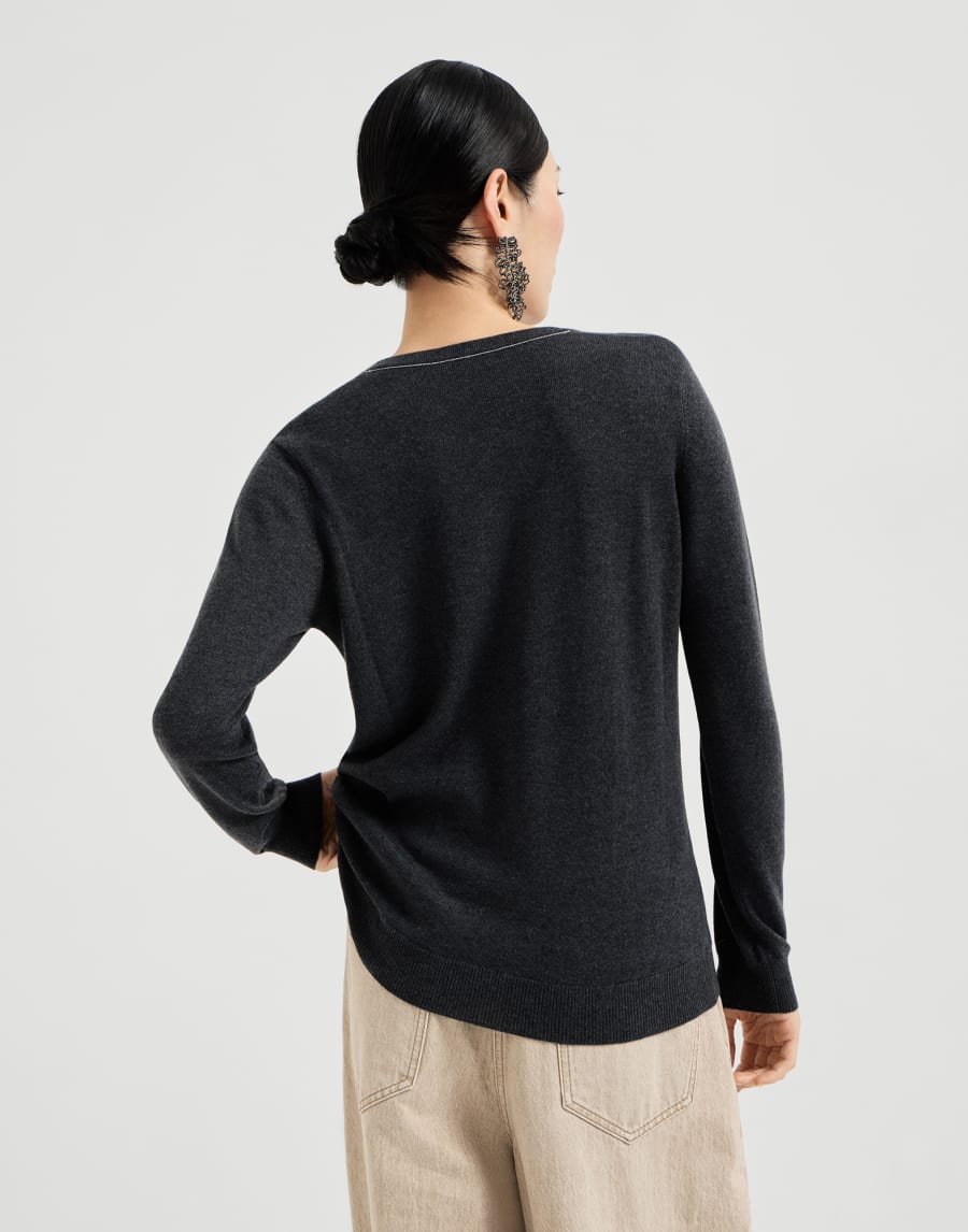 Cashmere sweater with monili Anthracite Woman - Brunello Cucinelli