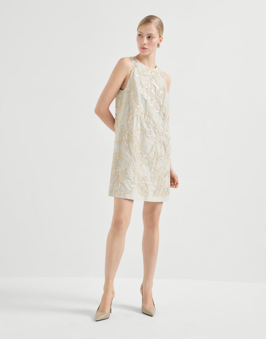 Mini dress with dazzling embroidery Beige Woman - Brunello Cucinelli