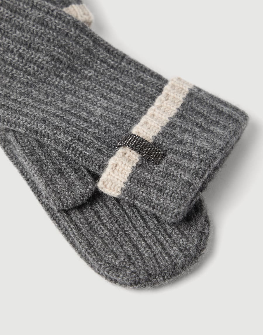 Knit mittens with monili Medium Grey Woman - Brunello Cucinelli
