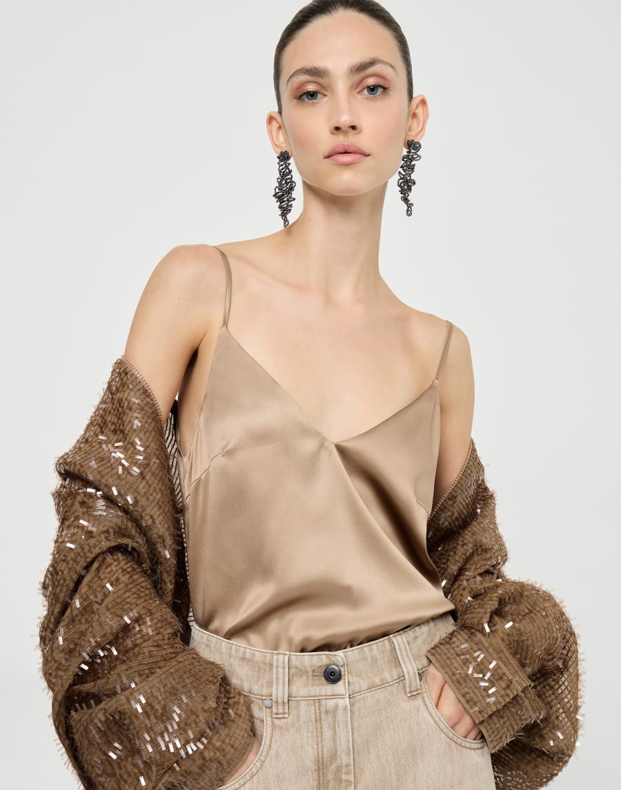 Stretch silk satin camisole Beige Woman - Brunello Cucinelli