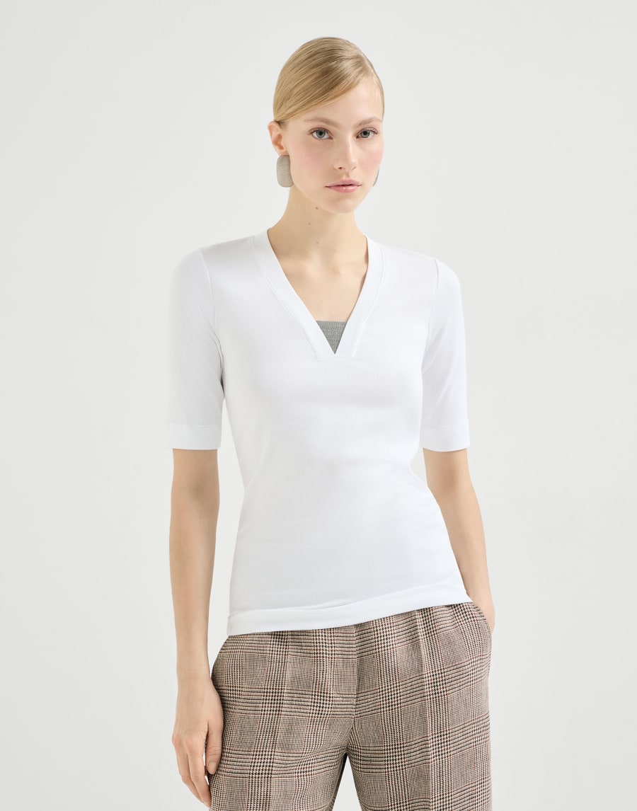 Ribbed jersey T-shirt White Woman - Brunello Cucinelli