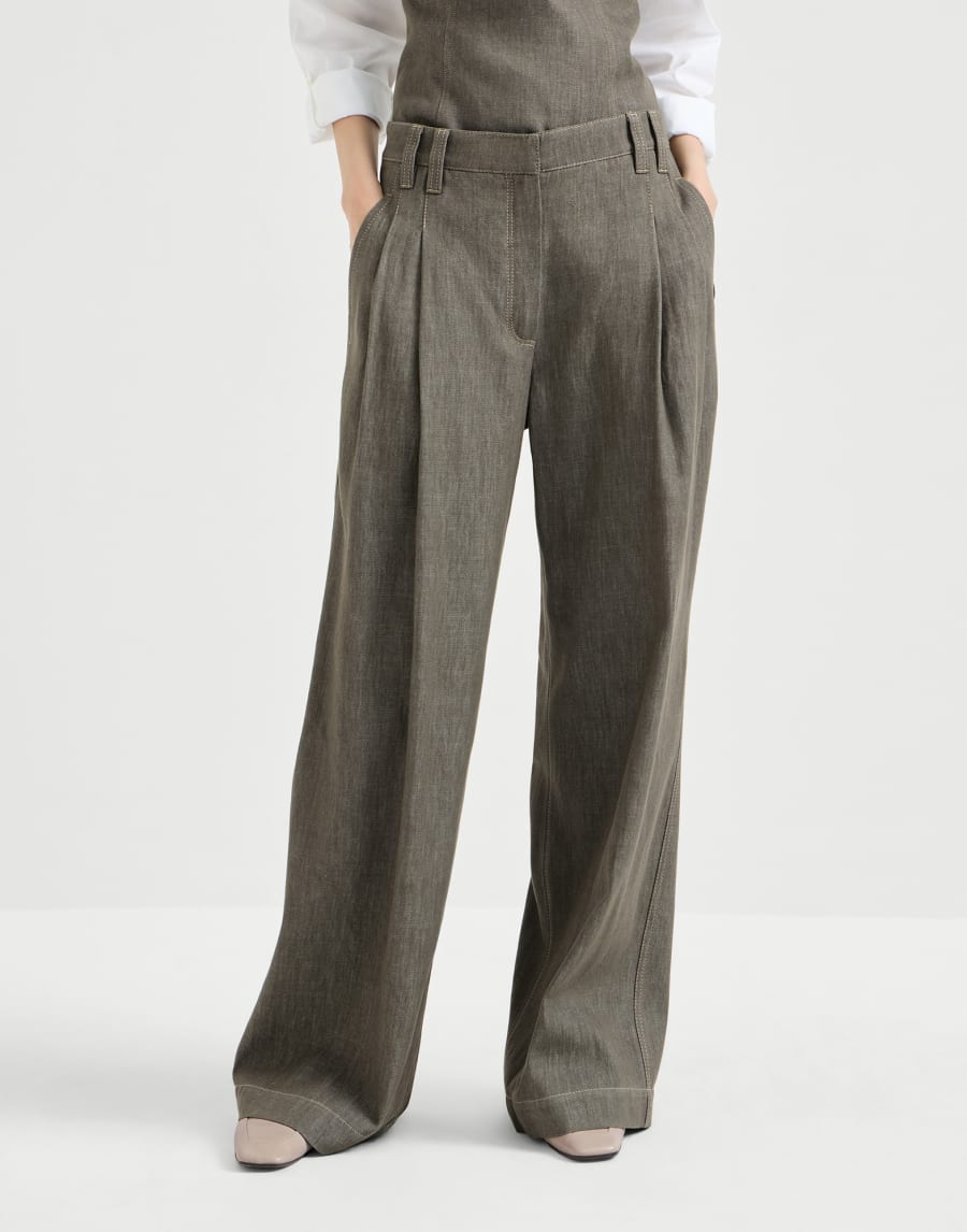 Wide Smart trousers Olive Woman - Brunello Cucinelli