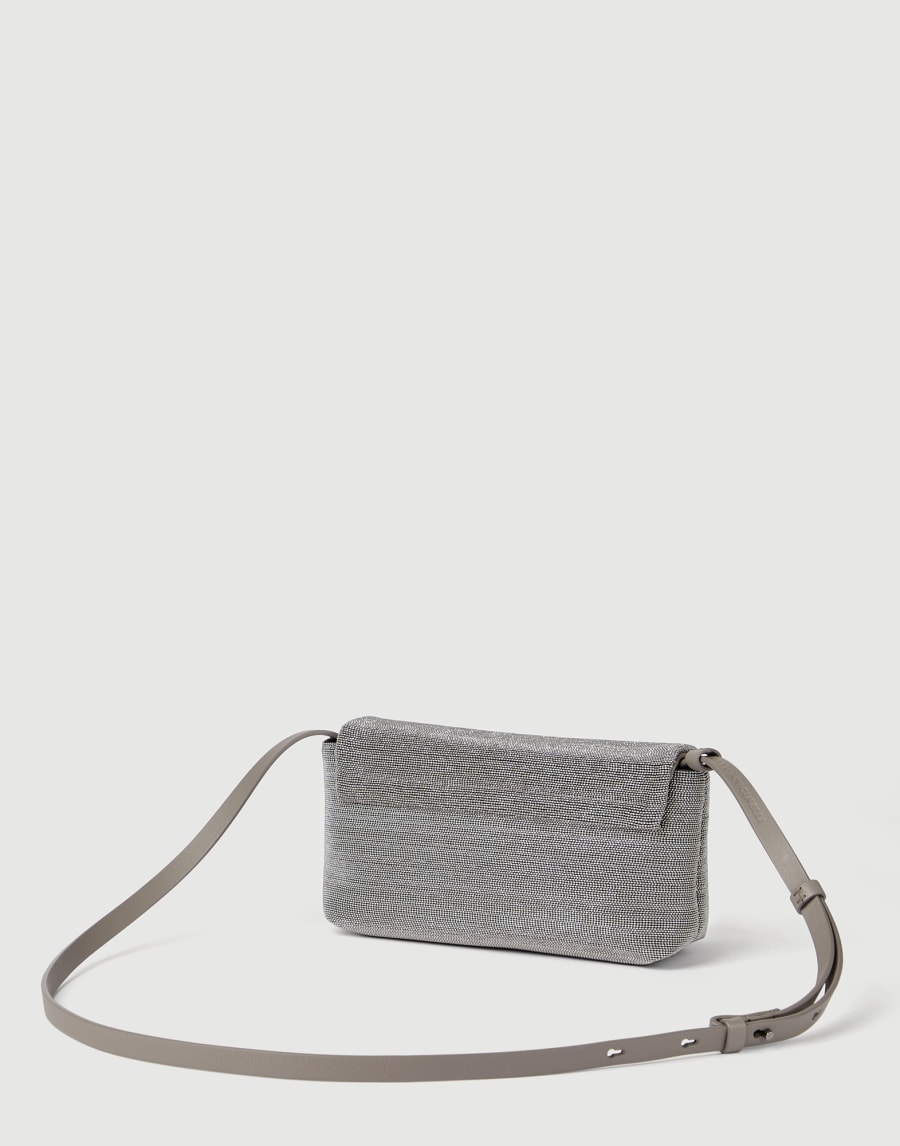Precious flap bag in grained leather Lignite Grey Woman - Brunello Cucinelli