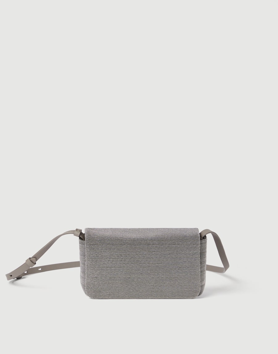 Precious flap bag in grained leather Lignite Grey Woman - Brunello Cucinelli