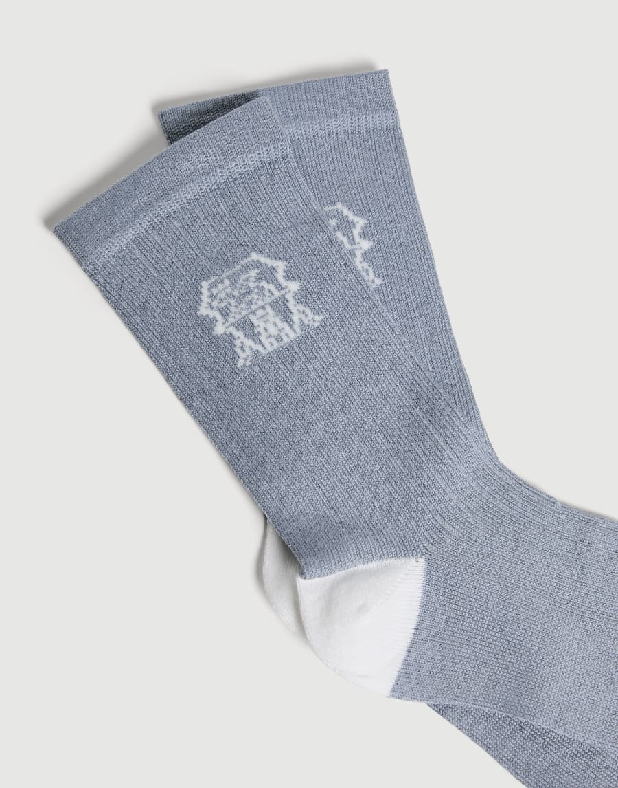 Rib knit socks with inlay Azure Boys - Brunello Cucinelli