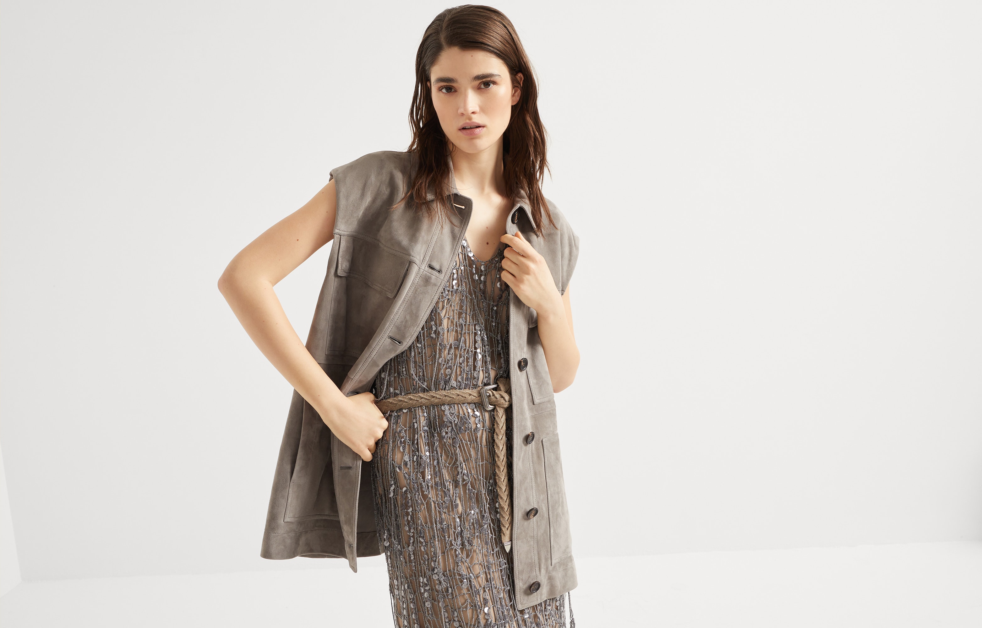 【関税＆送料込み】Brunello Cucinelli Couture Suede Vest Couture suede vest for Woman in Taupe | Brunello Cucinelli