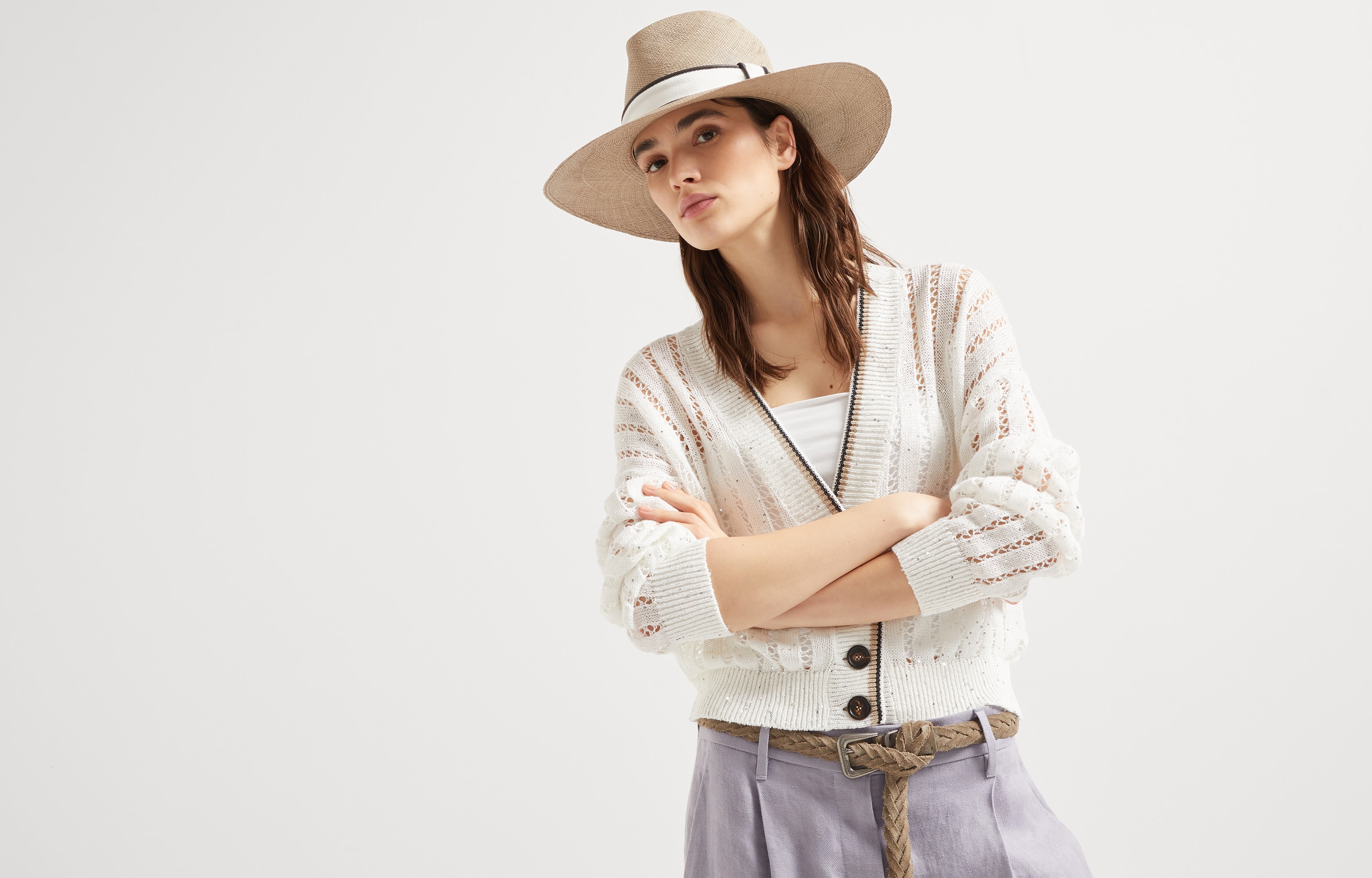 Dazzling cardigan for Woman in White | Brunello Cucinelli
