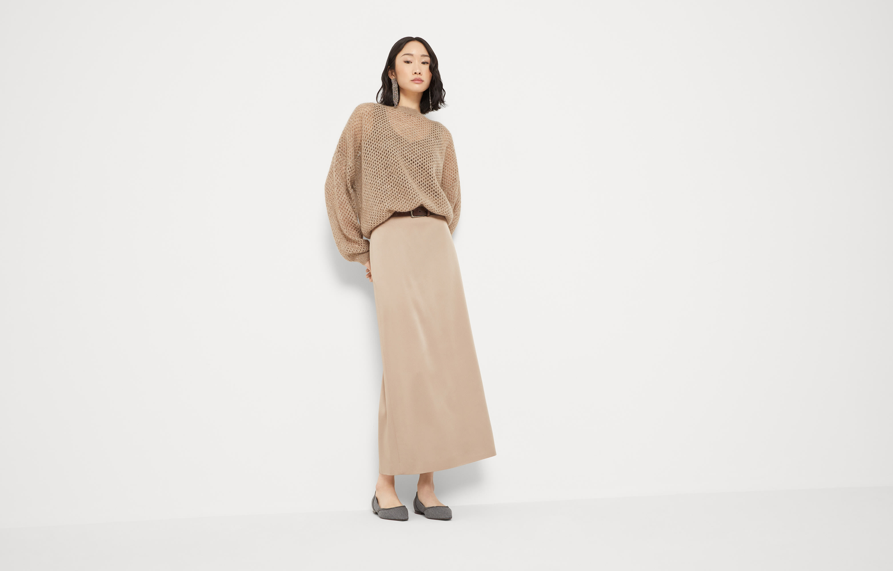 Column skirt for Woman in Warm Beige | Brunello Cucinelli
