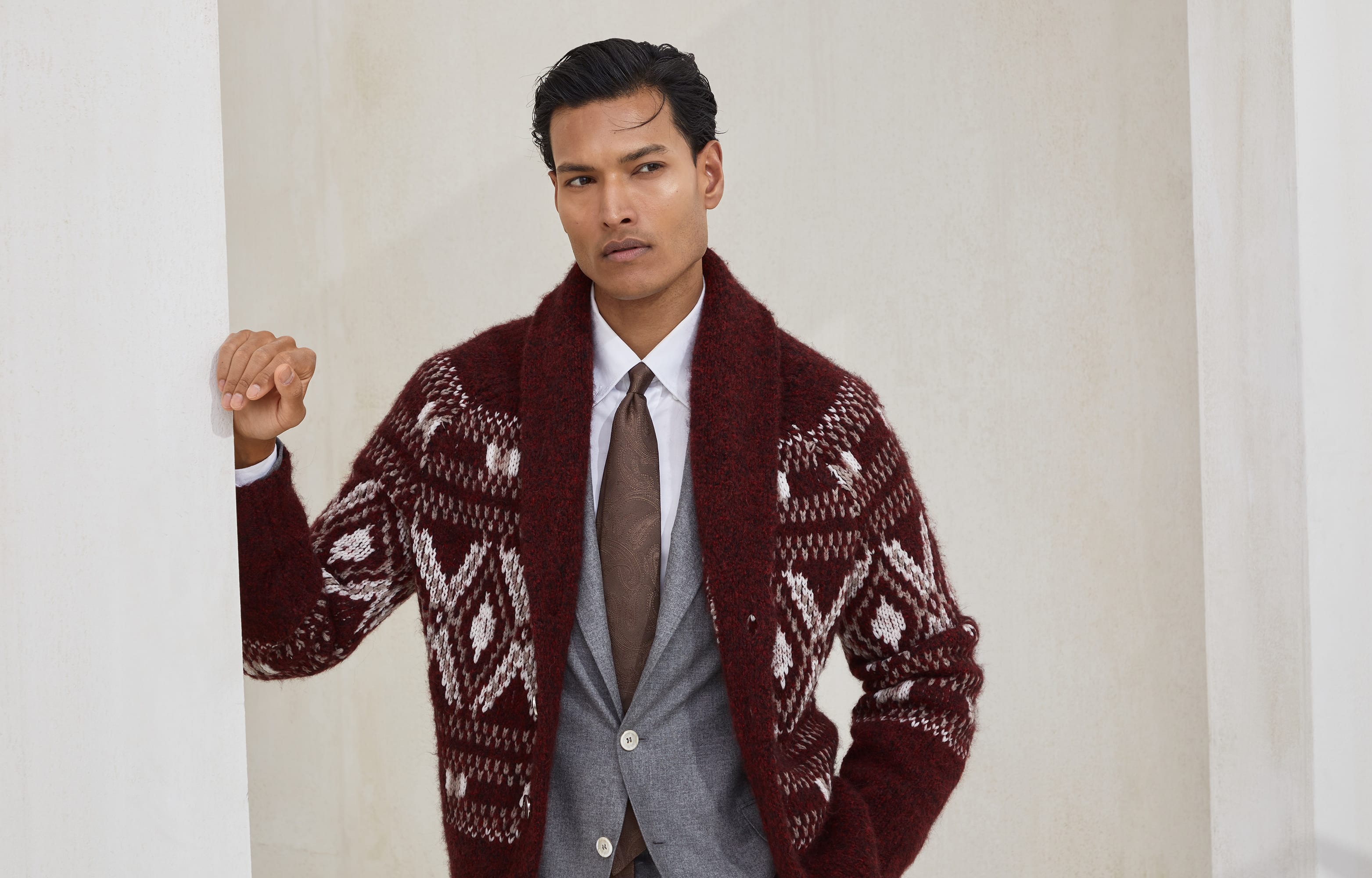 Cardigan with metal buttons for Man in Brown | Brunello