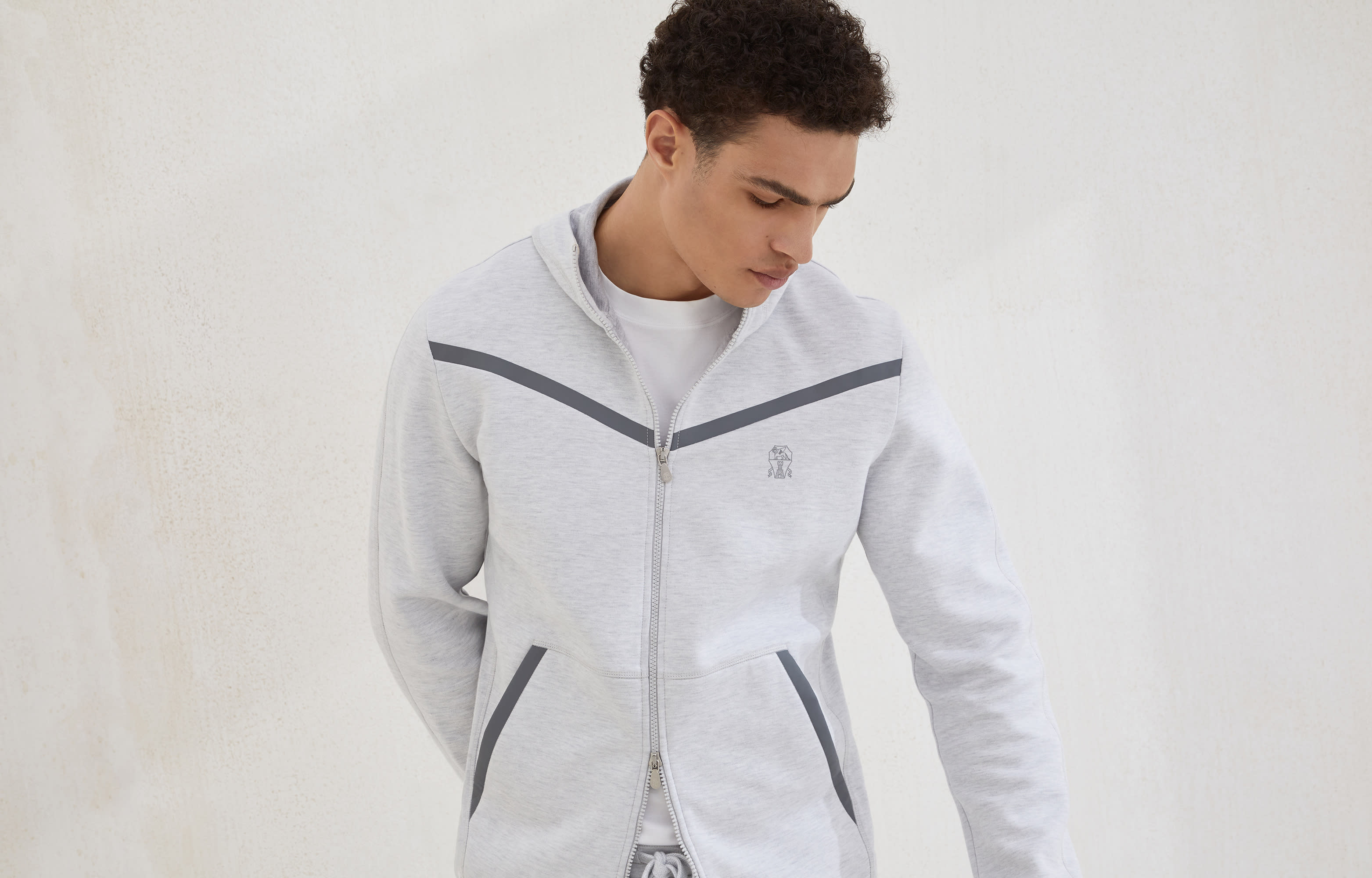 Double cloth sweatshirt for Man in Pearl | Brunello Cucinelli