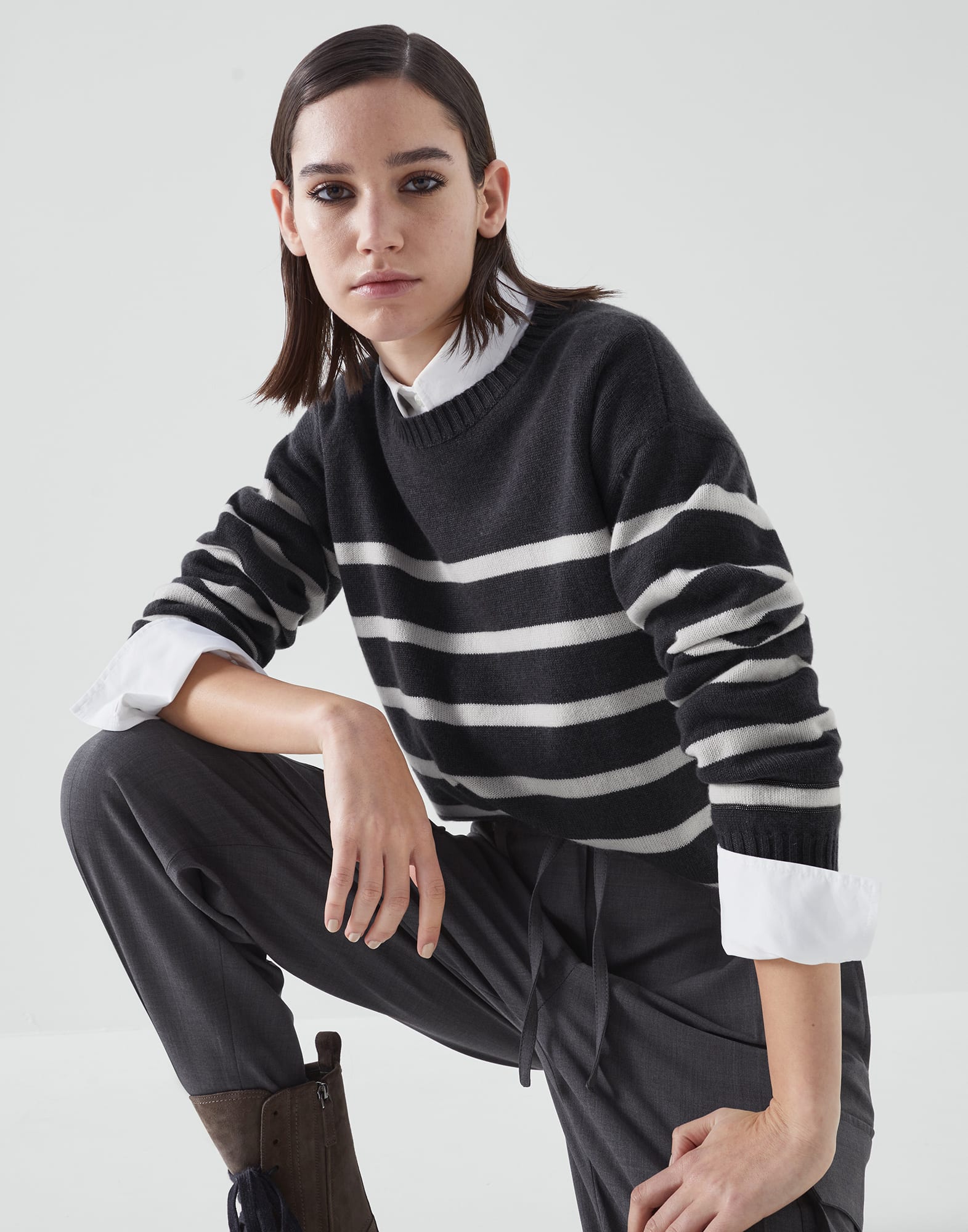 Gray and sale white striped sweater