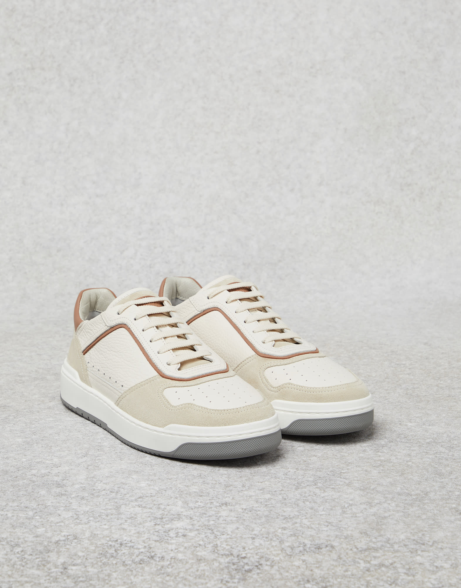 Sneakers in vitello e camoscio 232MZUASBZ301 Uomo Brunello