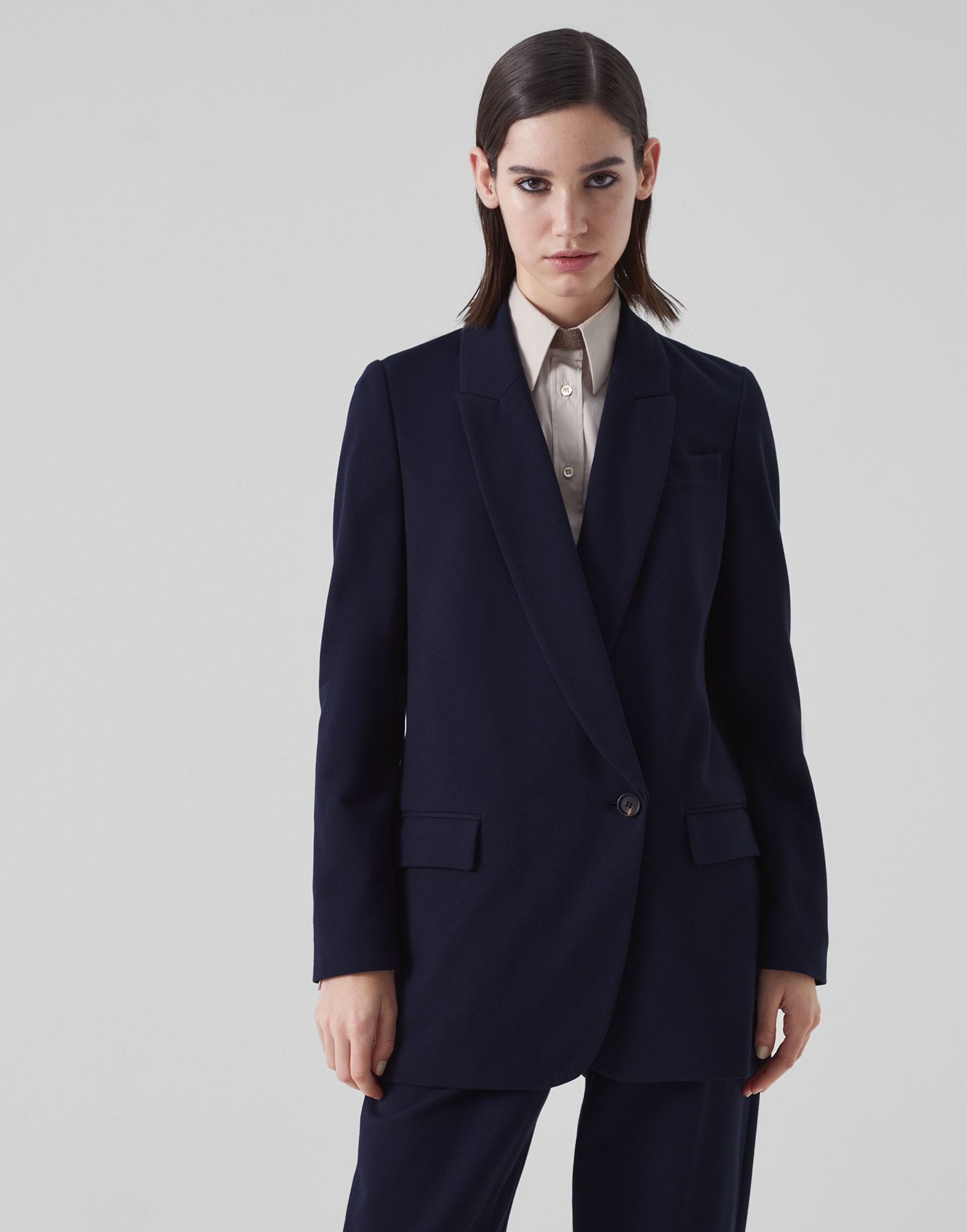 Navy cotton top blazer womens
