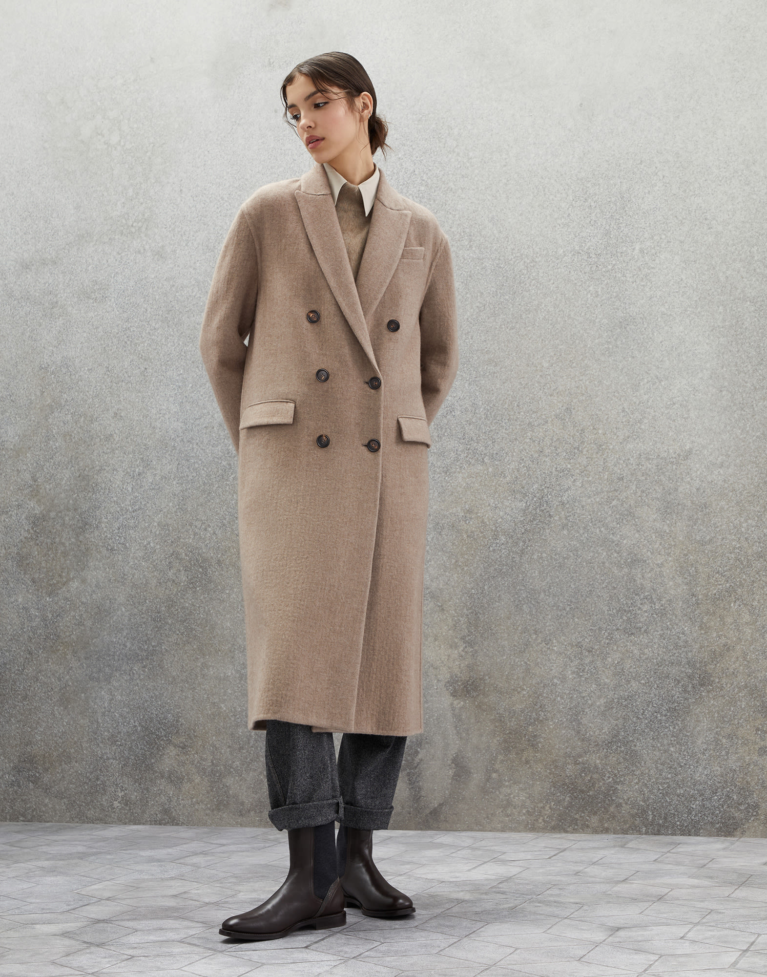 Mantel aus Doppelgewebe Braun Damen - Brunello Cucinelli