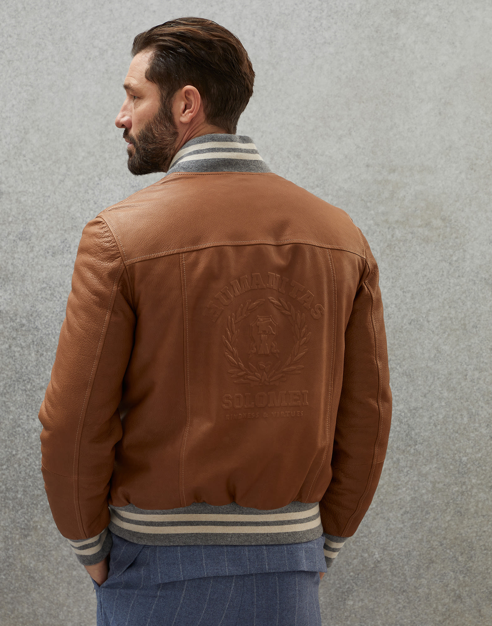 Grained leather bomber jacket