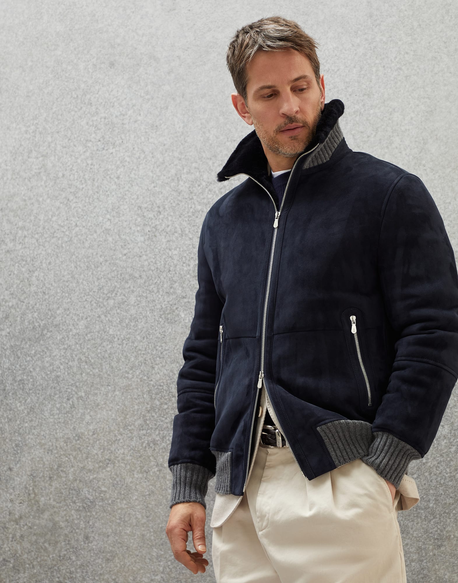 Brunello cucinelli 2025 suede bomber jacket