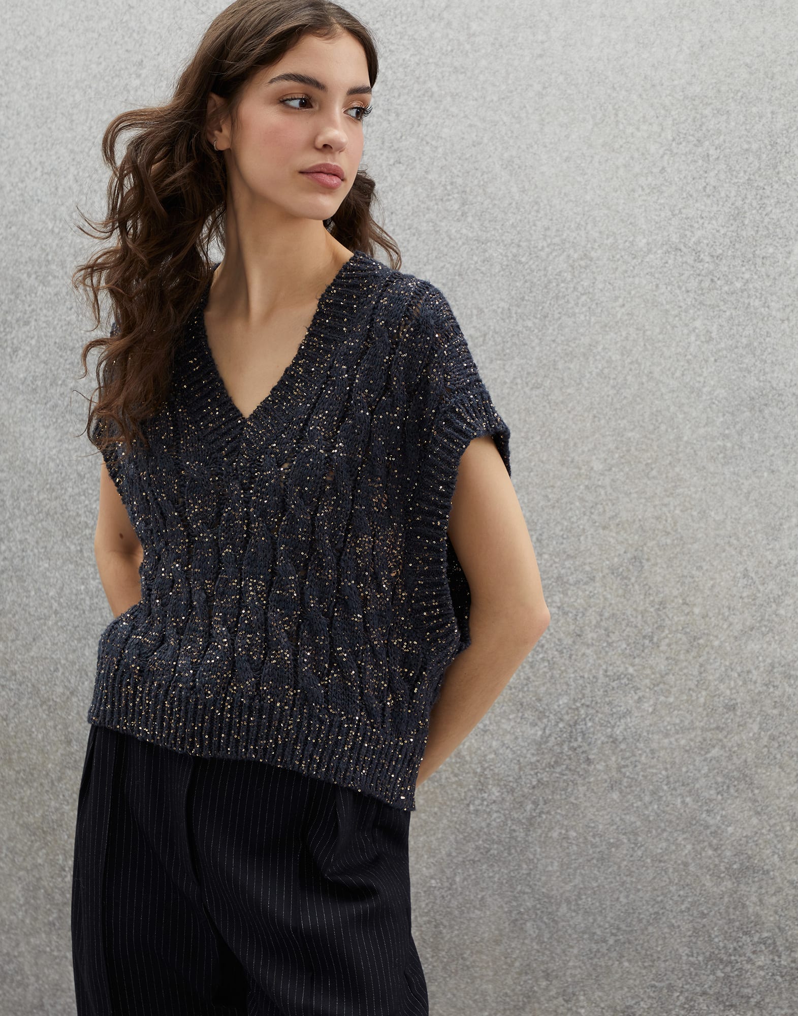 Cable knit sweater vest 232MEA358612 for Woman Brunello Cucinelli