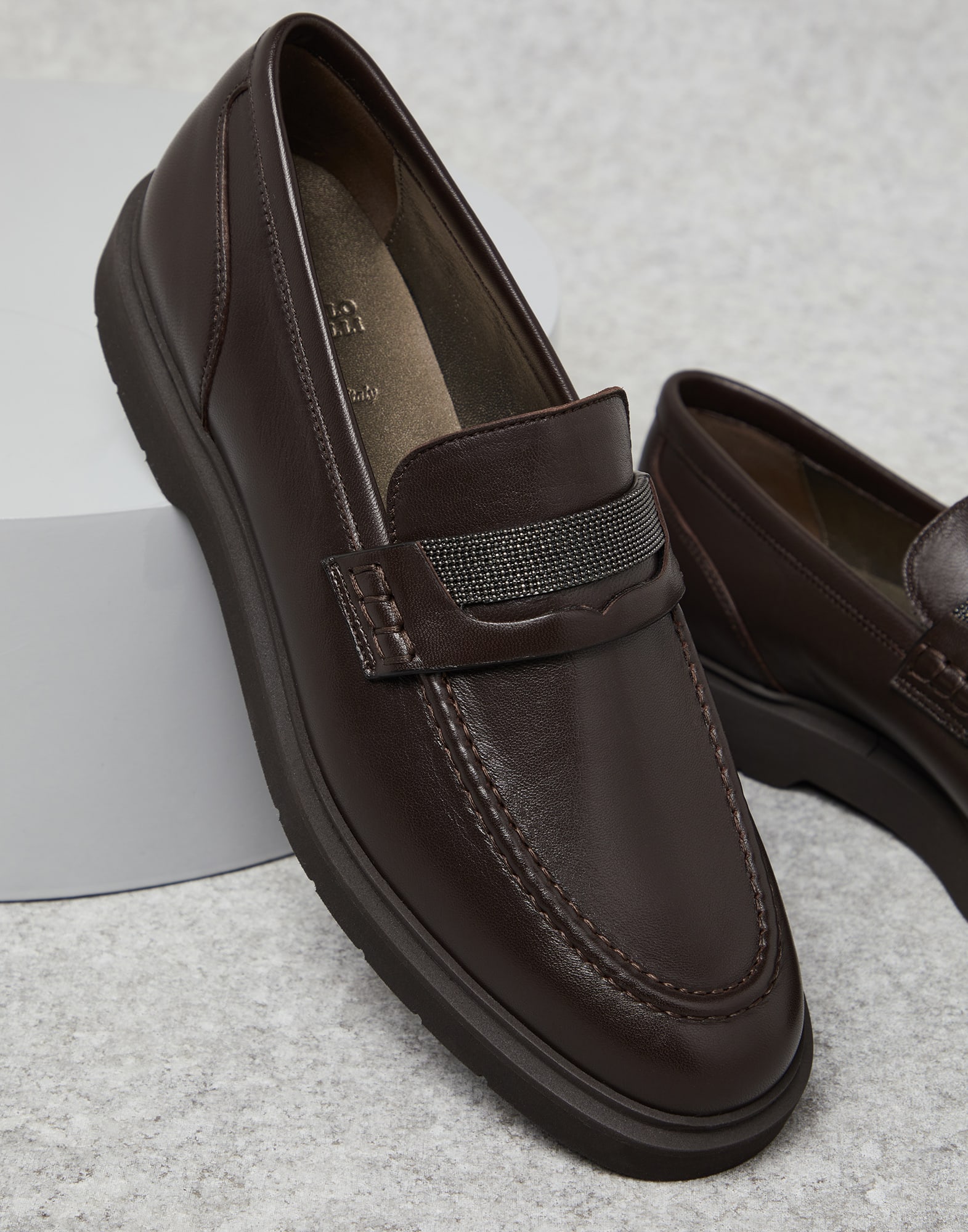 Loafers with monili Rust Brown Woman - Brunello Cucinelli