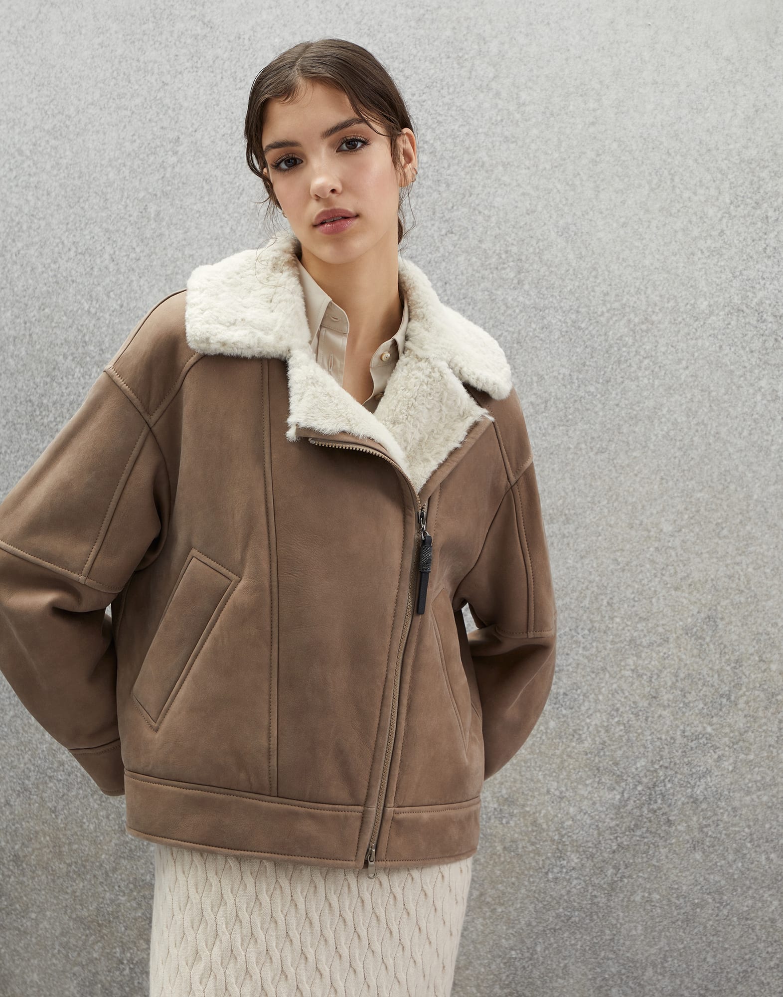 Suede shearling 2025 biker jacket