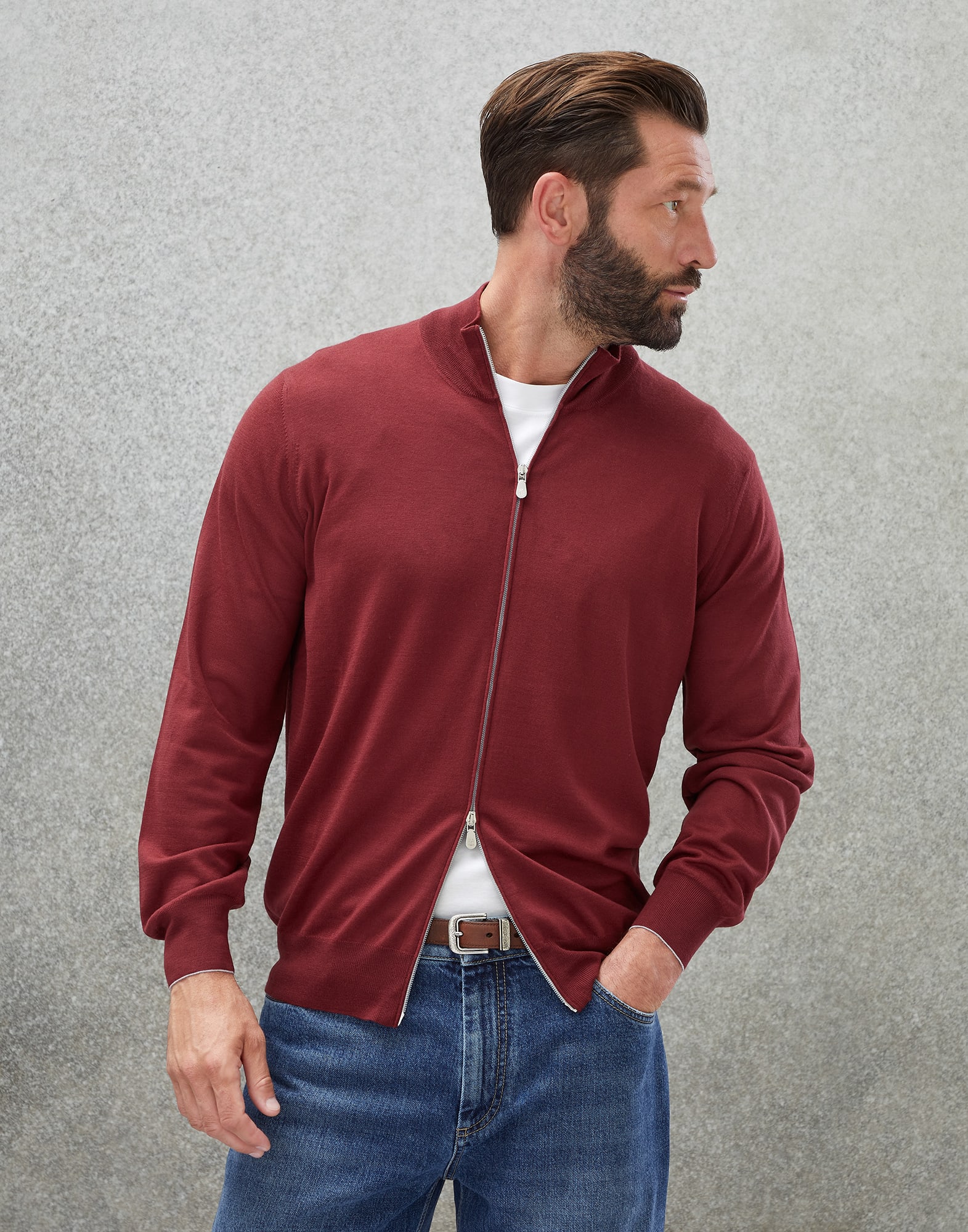 Red zip up cardigan on sale