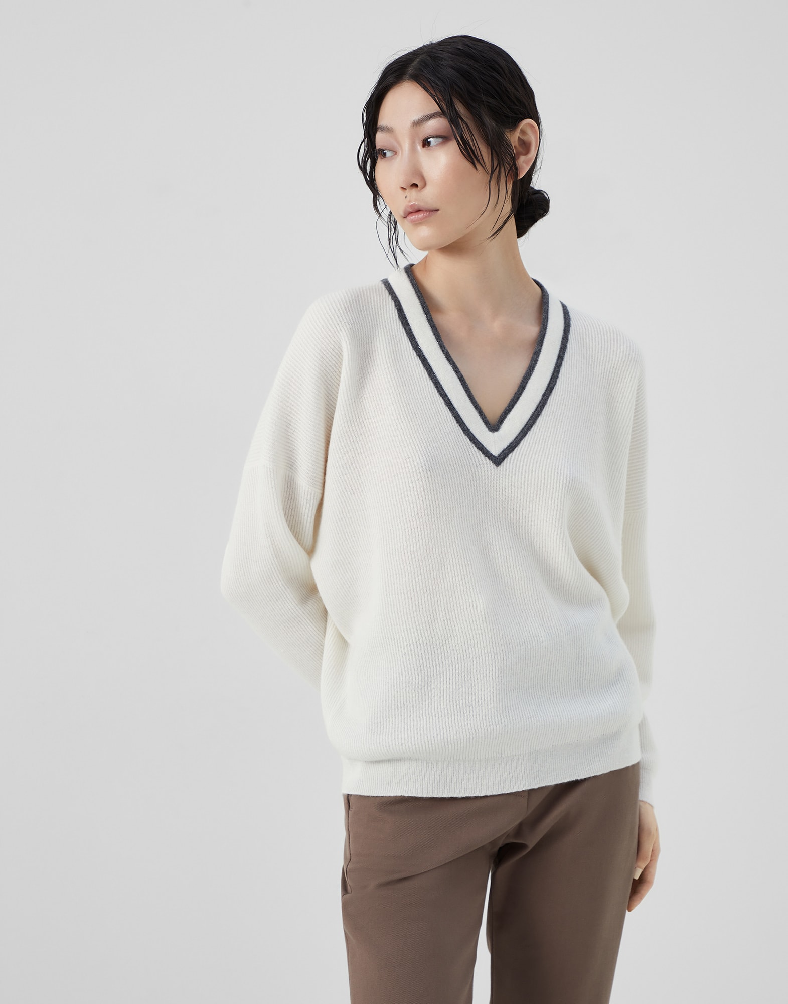 V neck sales cotton sweater